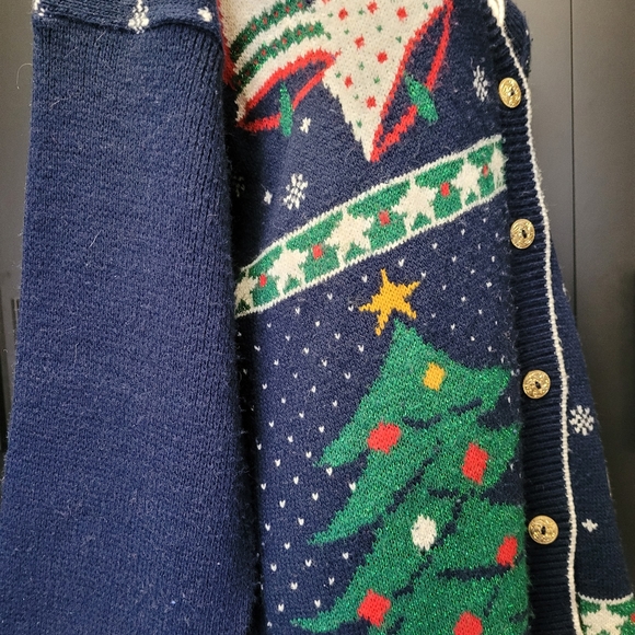 Vintage 1990s navy blue Nutcracker Christmas festive cardigan sweater - Picture 6 of 7